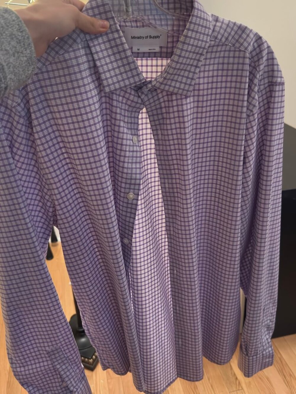 Ministry of Supply Men's Purple Check Dress Shirt — Size M